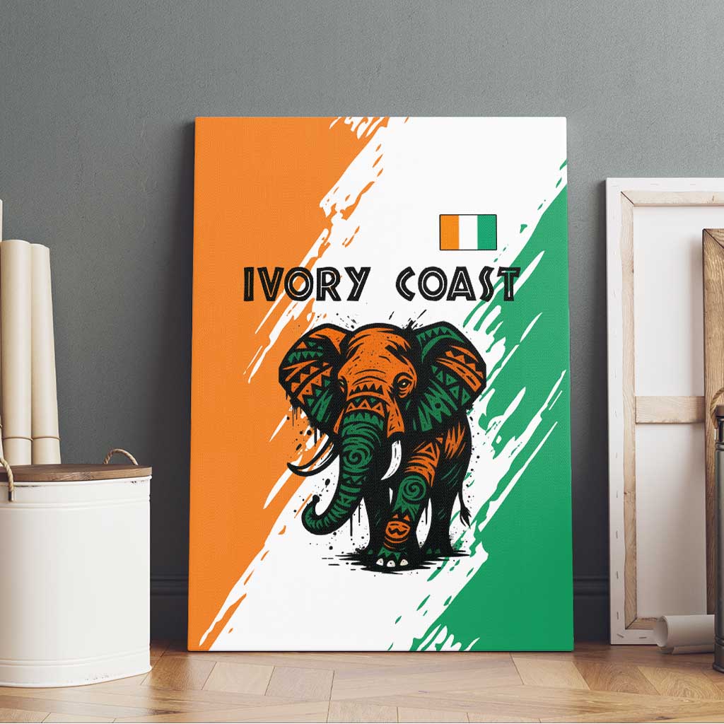 Ivory Coast Canvas Wall Art African Elephant in Ivorian Flag Colors - African Pride