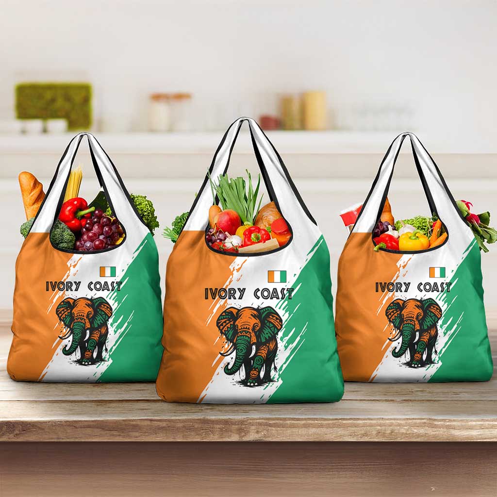 Ivory Coast Grocery Bag African Elephant in Ivorian Flag Colors - African Pride