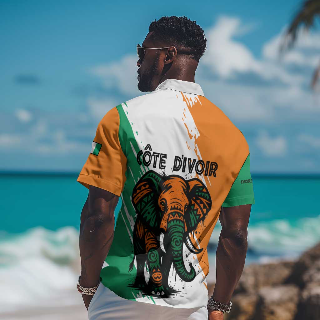 Ivory Coast Hawaiian Shirt African Elephant in Ivorian Flag Colors - African Pride