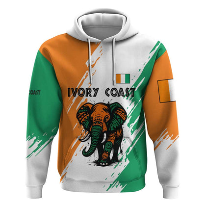 Ivory Coast Hoodie African Elephant in Ivorian Flag Colors - African Pride