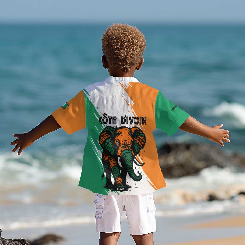 Ivory Coast Kid Hawaiian Shirt African Elephant in Ivorian Flag Colors - African Pride