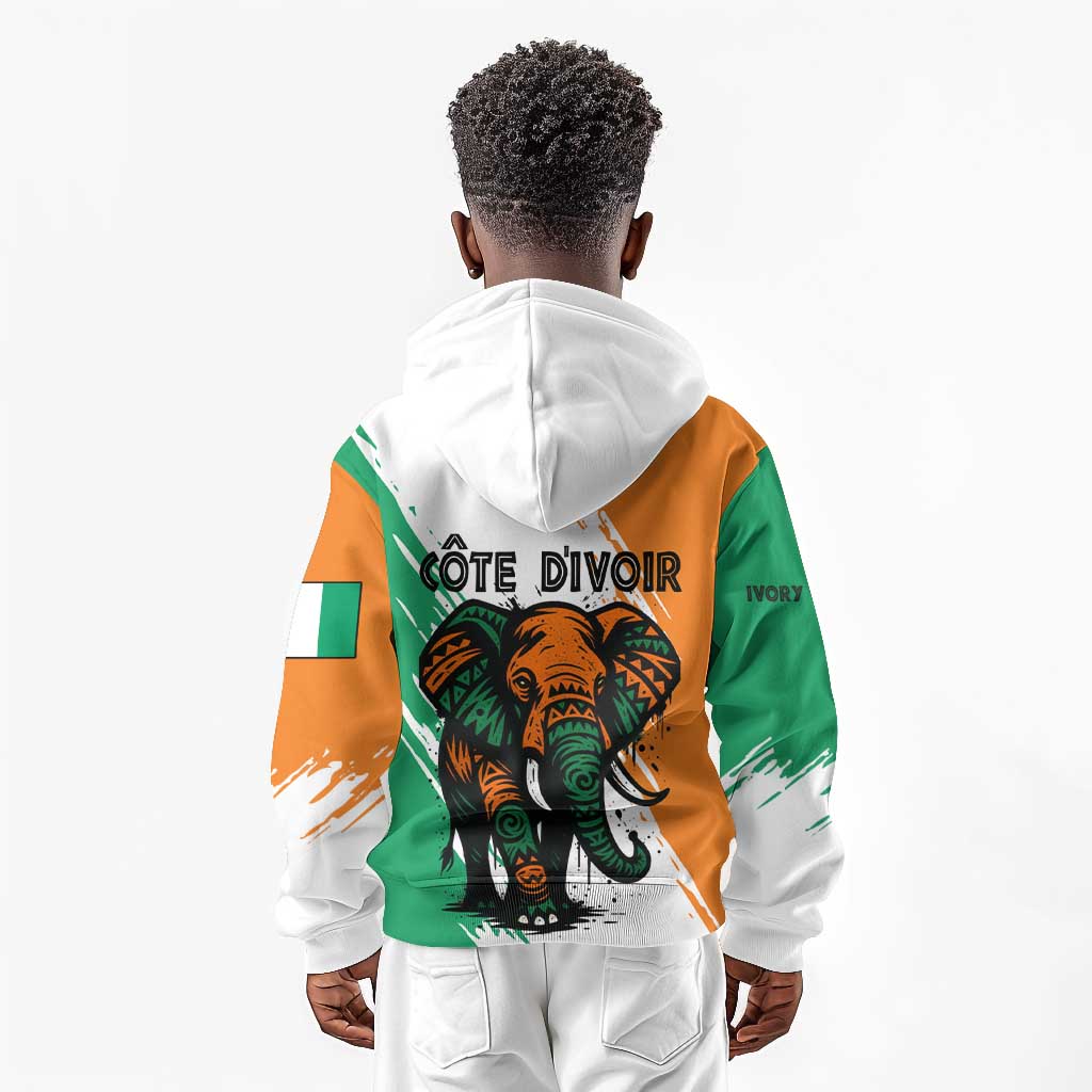 Ivory Coast Kid Hoodie African Elephant in Ivorian Flag Colors - African Pride