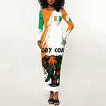 Ivory Coast Long Sleeve Bodycon Dress African Elephant in Ivorian Flag Colors - African Pride