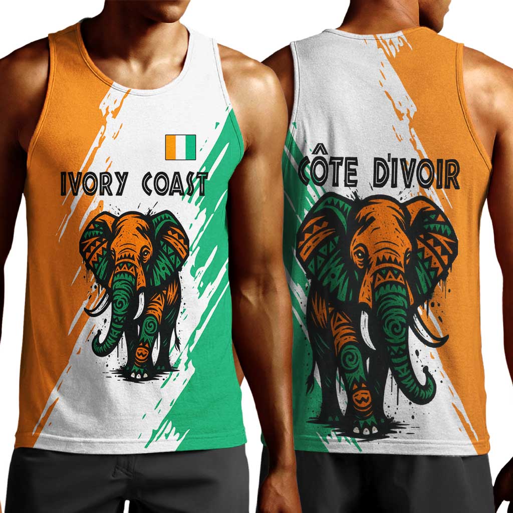 Ivory Coast Men Tank Top African Elephant in Ivorian Flag Colors - African Pride