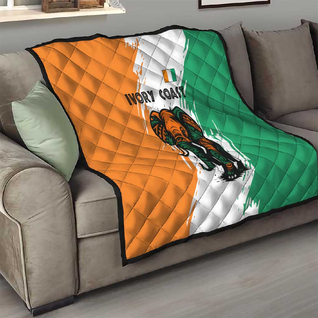 Ivory Coast Quilt African Elephant in Ivorian Flag Colors - African Pride