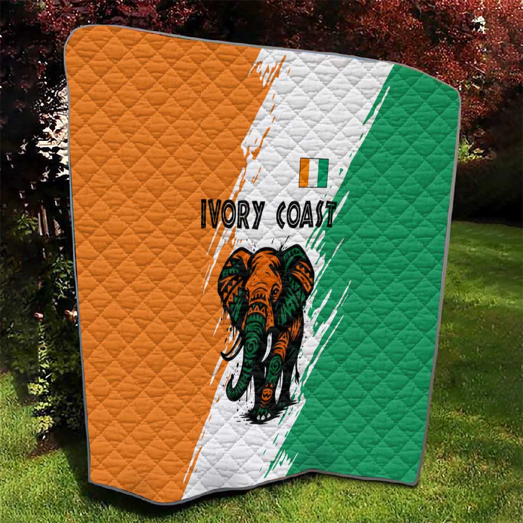 Ivory Coast Quilt African Elephant in Ivorian Flag Colors - African Pride