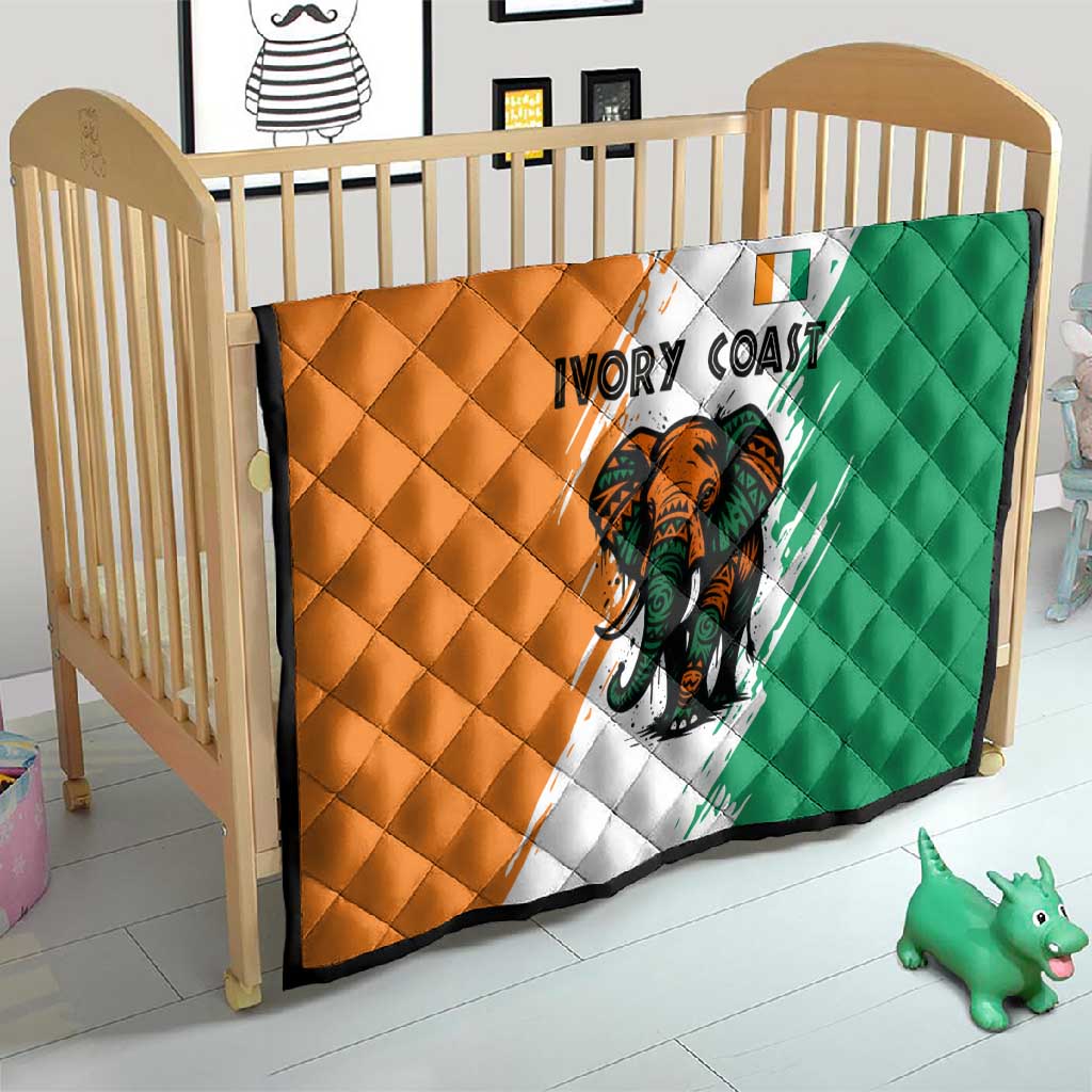 Ivory Coast Quilt African Elephant in Ivorian Flag Colors - African Pride
