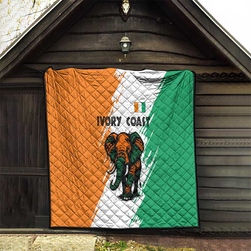 Ivory Coast Quilt African Elephant in Ivorian Flag Colors - African Pride