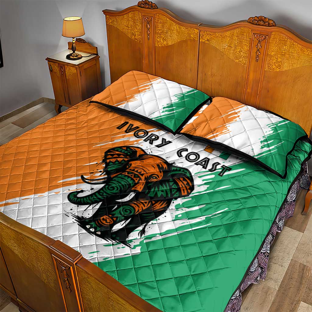 Ivory Coast Quilt Bed Set African Elephant in Ivorian Flag Colors - African Pride