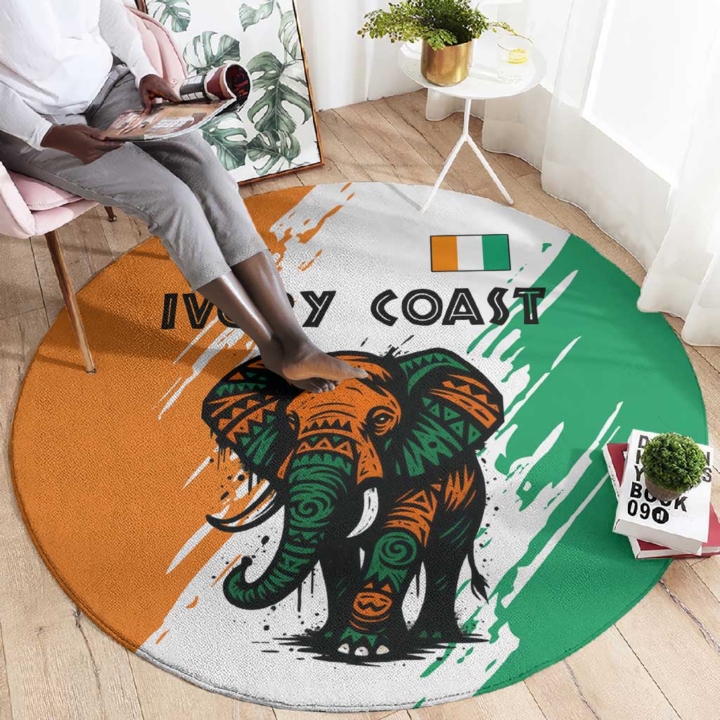 Ivory Coast Round Carpet African Elephant in Ivorian Flag Colors - African Pride