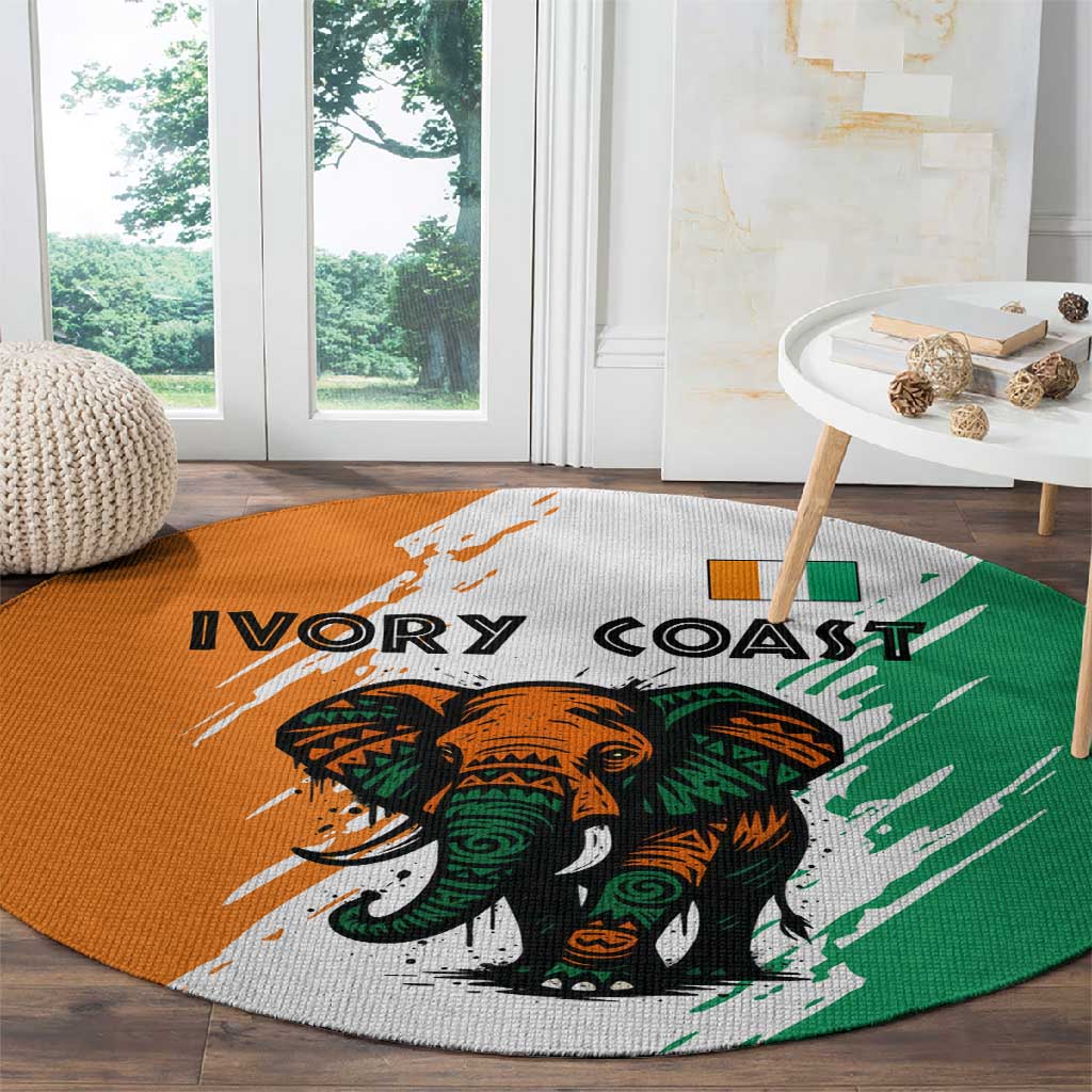 Ivory Coast Round Carpet African Elephant in Ivorian Flag Colors - African Pride