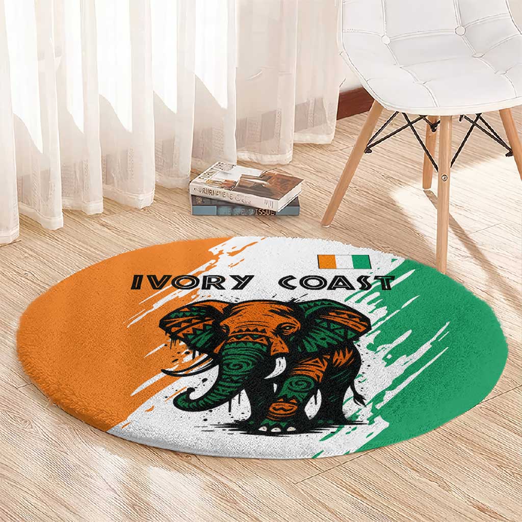 Ivory Coast Round Carpet African Elephant in Ivorian Flag Colors - African Pride