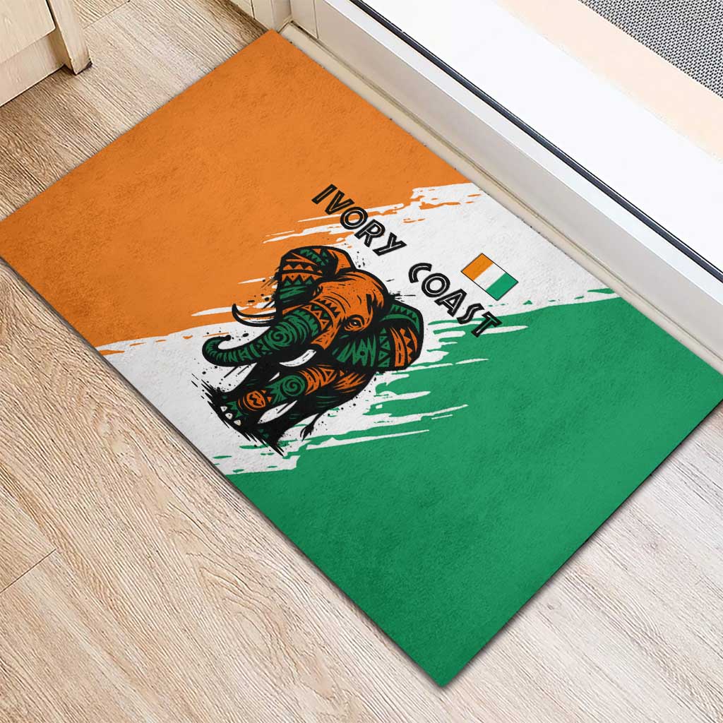 Ivory Coast Rubber Doormat African Elephant in Ivorian Flag Colors - African Pride