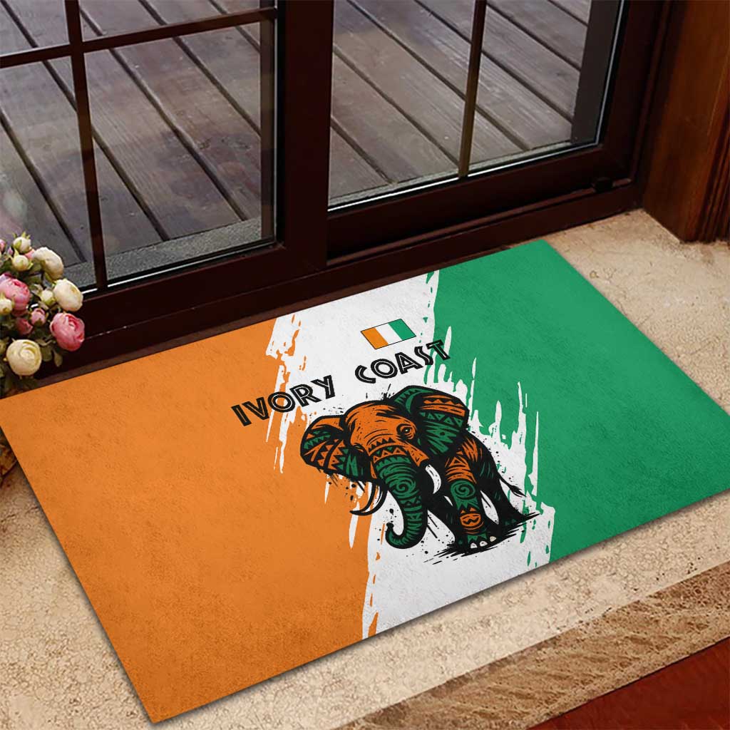Ivory Coast Rubber Doormat African Elephant in Ivorian Flag Colors - African Pride