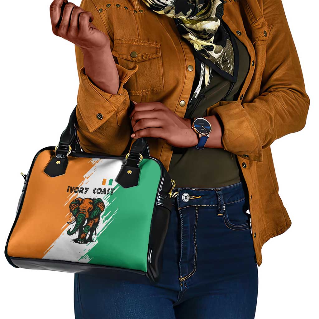 Ivory Coast Shoulder Handbag African Elephant in Ivorian Flag Colors - African Pride