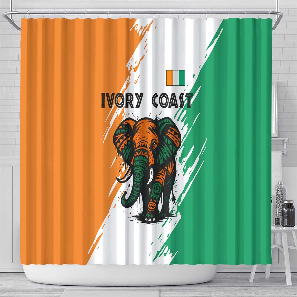 Ivory Coast Shower Curtain African Elephant in Ivorian Flag Colors - African Pride
