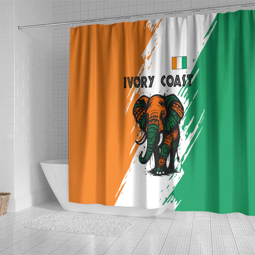 Ivory Coast Shower Curtain African Elephant in Ivorian Flag Colors - African Pride