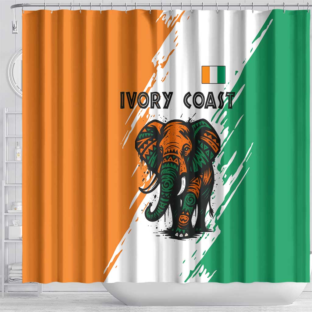 Ivory Coast Shower Curtain African Elephant in Ivorian Flag Colors - African Pride
