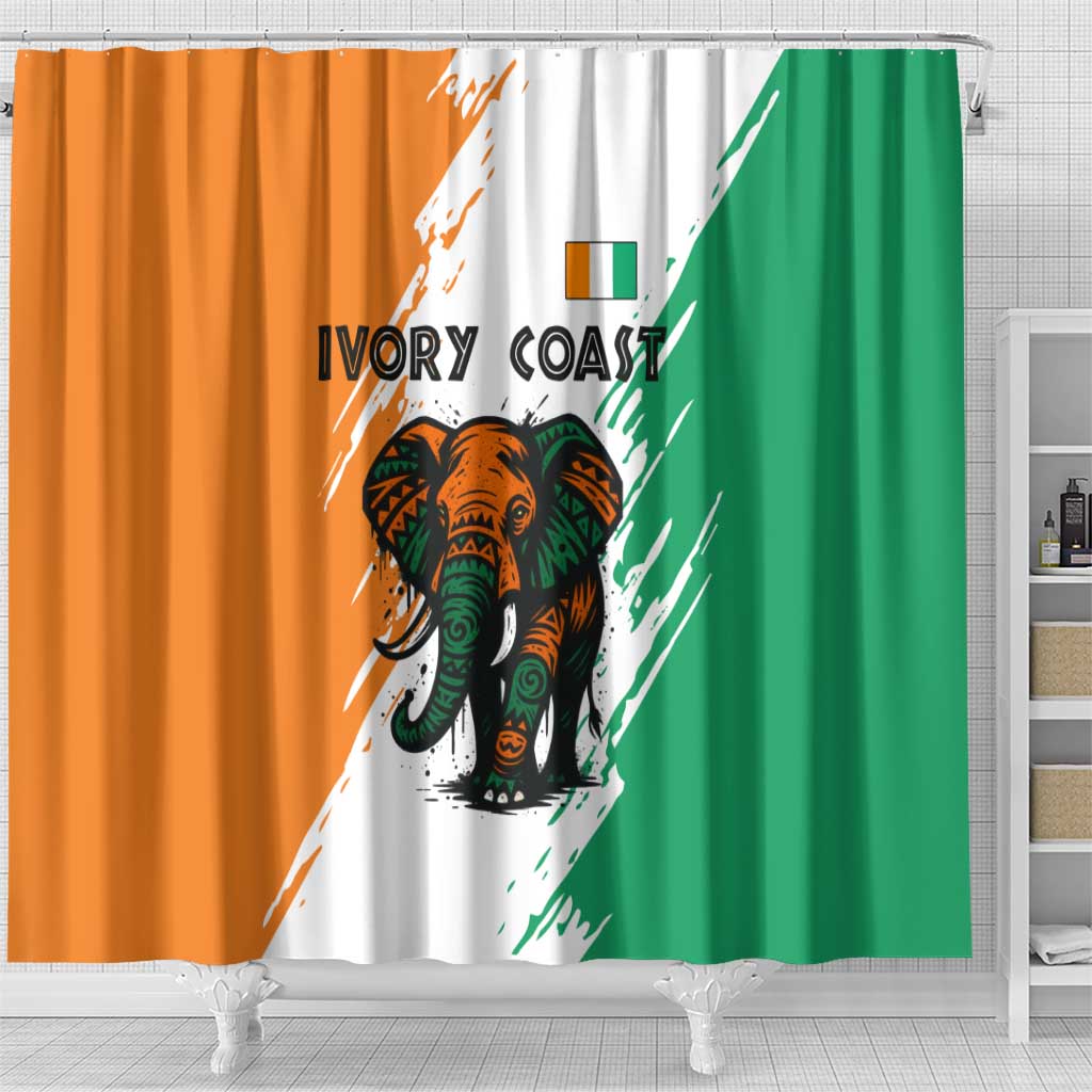 Ivory Coast Shower Curtain African Elephant in Ivorian Flag Colors - African Pride