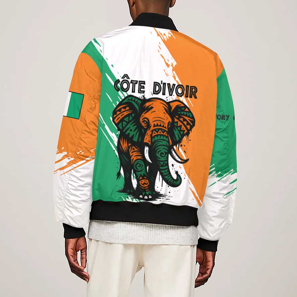 Ivory Coast Sleeve Zip Bomber Jacket African Elephant in Ivorian Flag Colors - African Pride