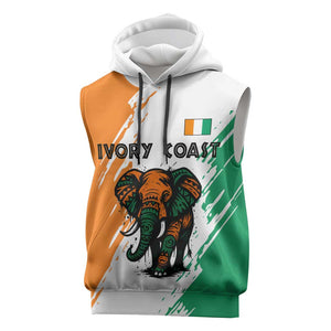 Ivory Coast Sleeveless Hoodie African Elephant in Ivorian Flag Colors - African Pride