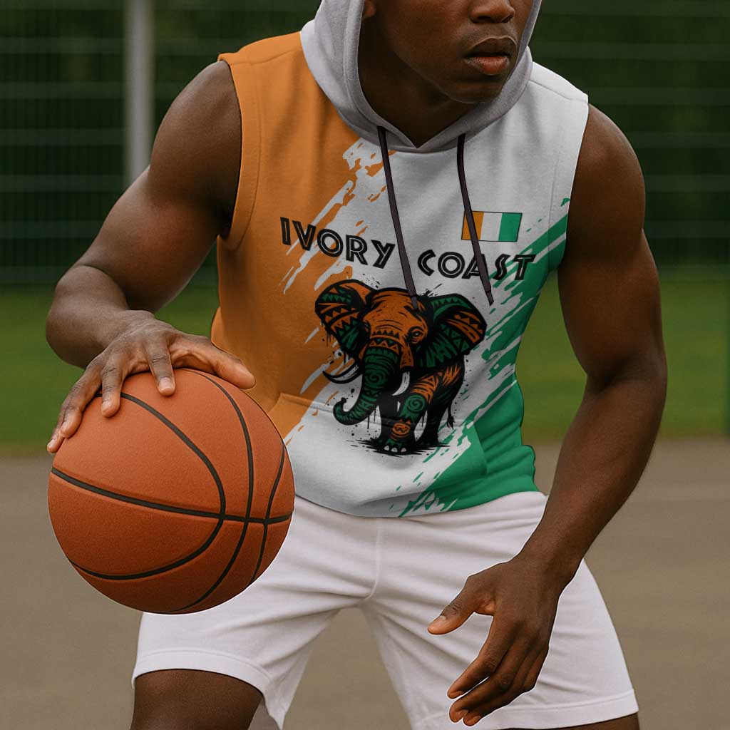 Ivory Coast Sleeveless Hoodie African Elephant in Ivorian Flag Colors - African Pride