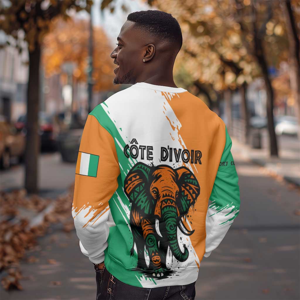 Ivory Coast Sweatshirt African Elephant in Ivorian Flag Colors - African Pride