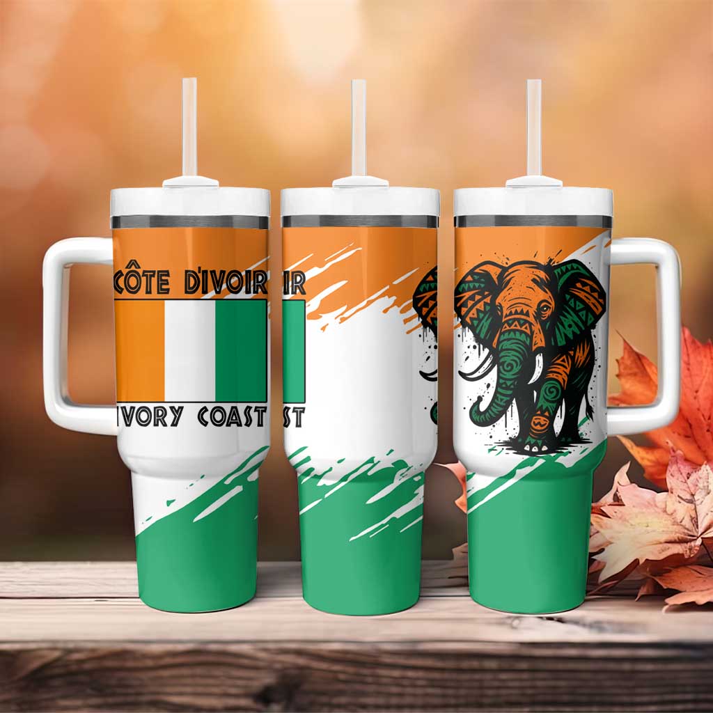 Ivory Coast Tumbler With Handle African Elephant in Ivorian Flag Colors - African Pride