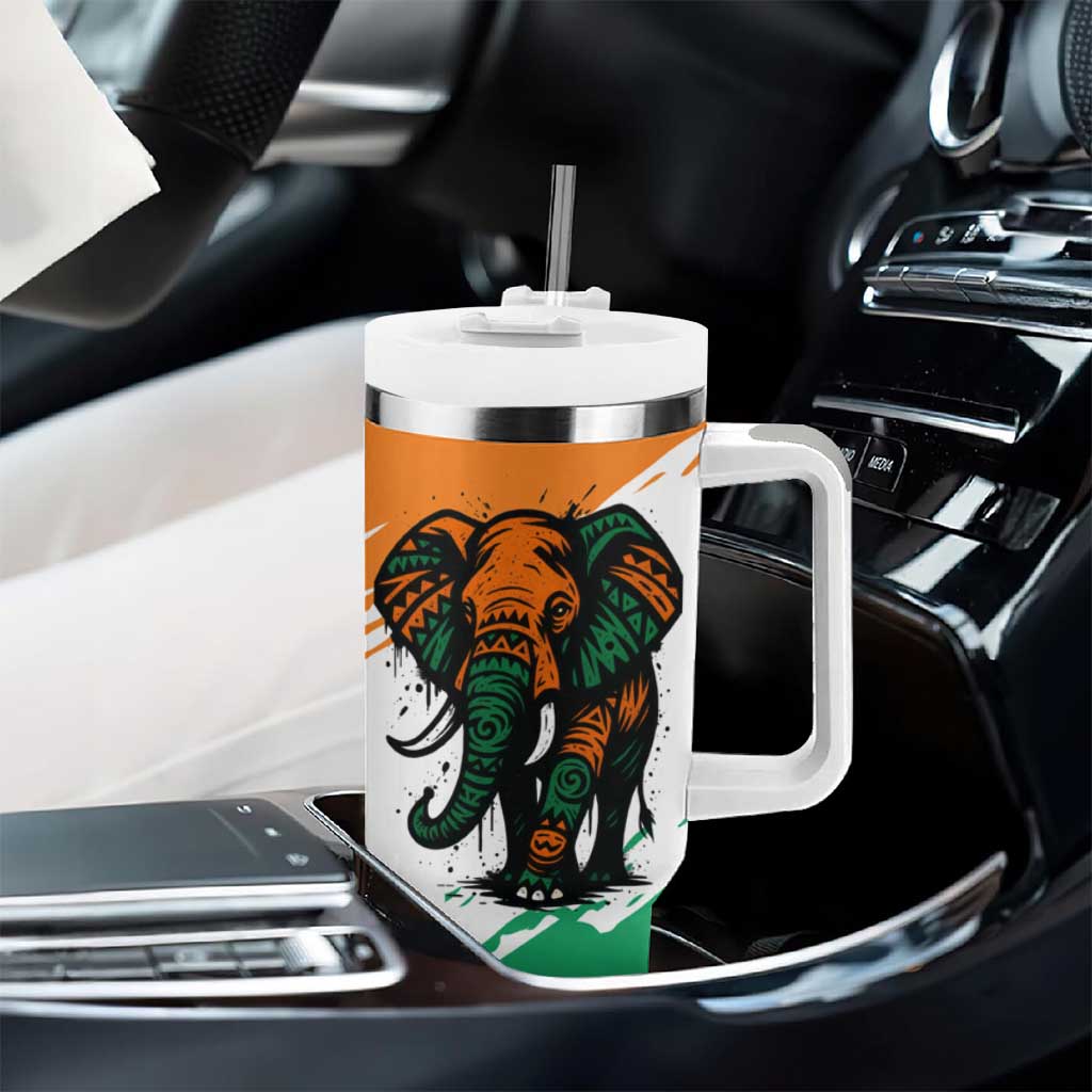 Ivory Coast Tumbler With Handle African Elephant in Ivorian Flag Colors - African Pride