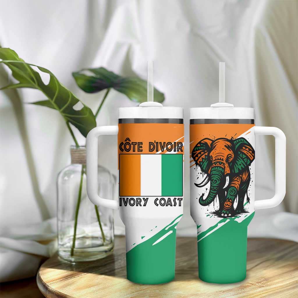 Ivory Coast Tumbler With Handle African Elephant in Ivorian Flag Colors - African Pride