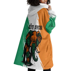 Ivory Coast Wearable Blanket Hoodie African Elephant in Ivorian Flag Colors - African Pride