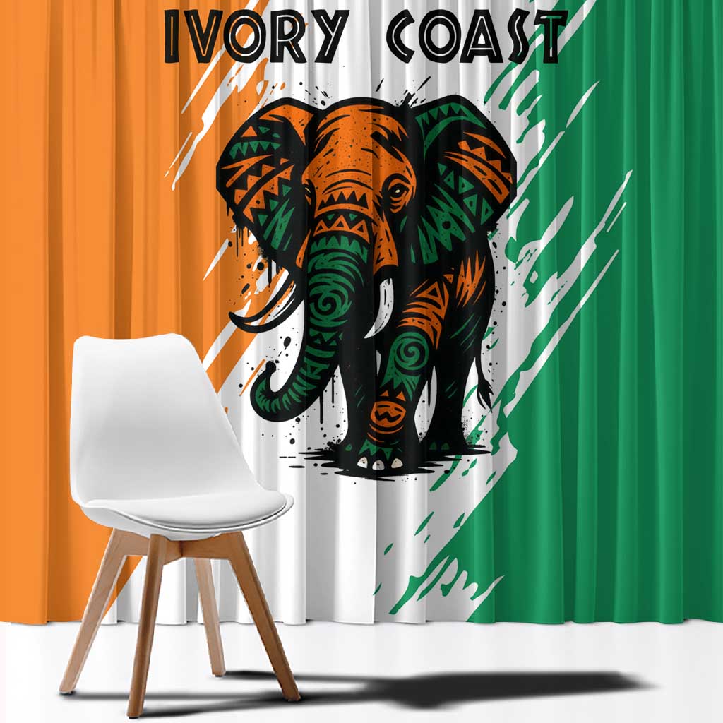 Ivory Coast Window Curtain African Elephant in Ivorian Flag Colors - African Pride