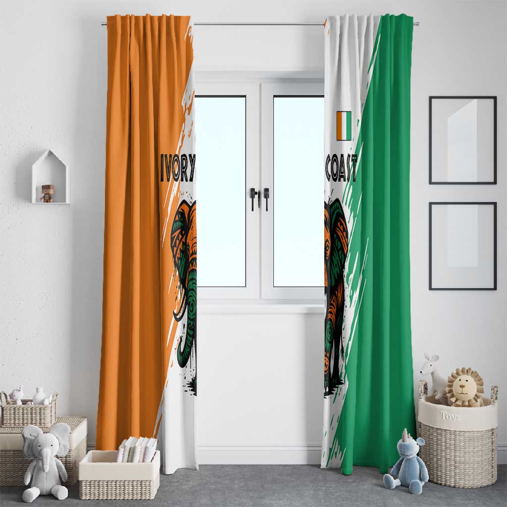 Ivory Coast Window Curtain African Elephant in Ivorian Flag Colors - African Pride