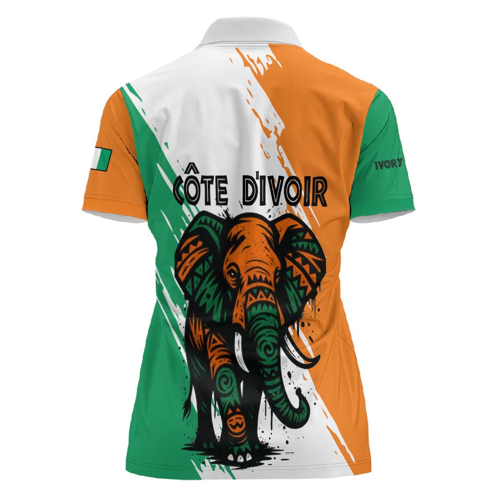 Ivory Coast Women Polo Shirt African Elephant in Ivorian Flag Colors - African Pride