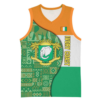Ivory Coast Basketball Jersey Elephant Crest and Tribal Pattern TS04