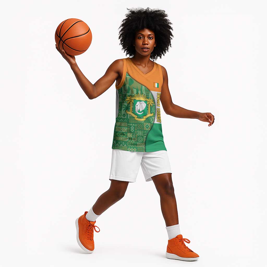 Ivory Coast Basketball Jersey Elephant Crest and Tribal Pattern TS04