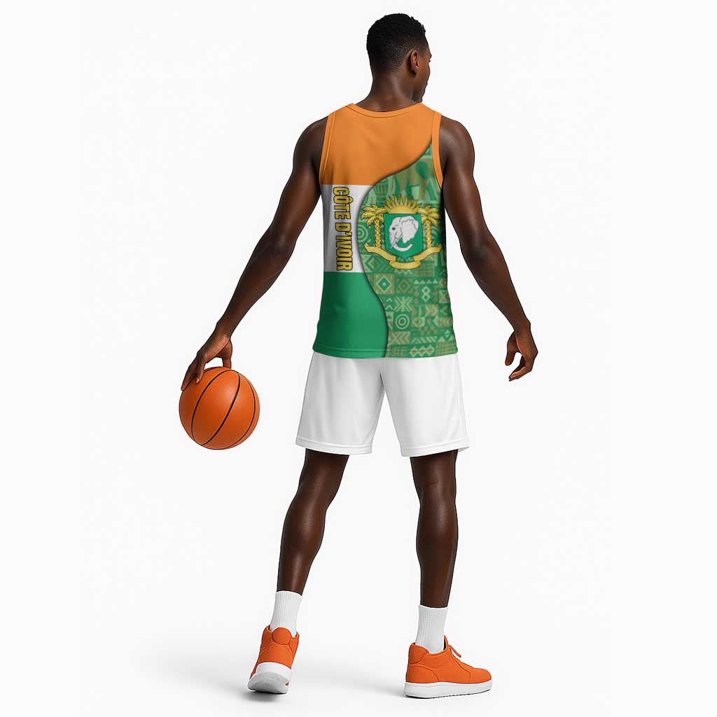 Ivory Coast Basketball Jersey Elephant Crest and Tribal Pattern TS04