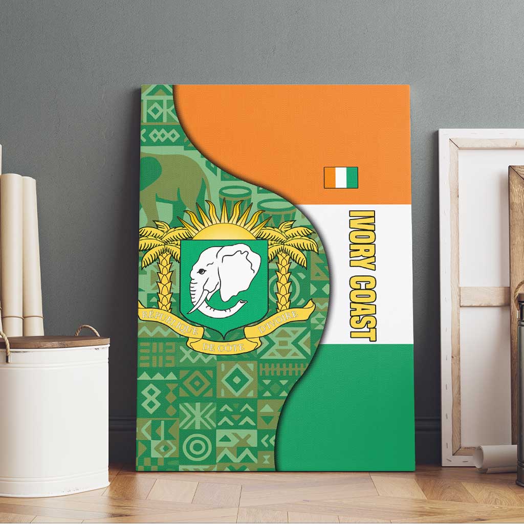 Ivory Coast Canvas Wall Art Elephant Crest and Tribal Pattern - African Pride
