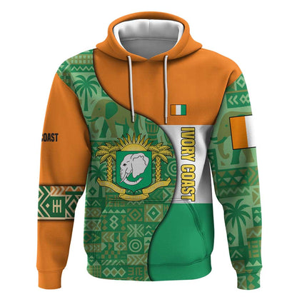 Ivory Coast Hoodie Elephant Crest and Tribal Pattern - African Pride