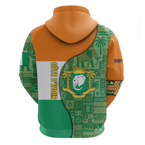 Ivory Coast Hoodie Elephant Crest and Tribal Pattern - African Pride
