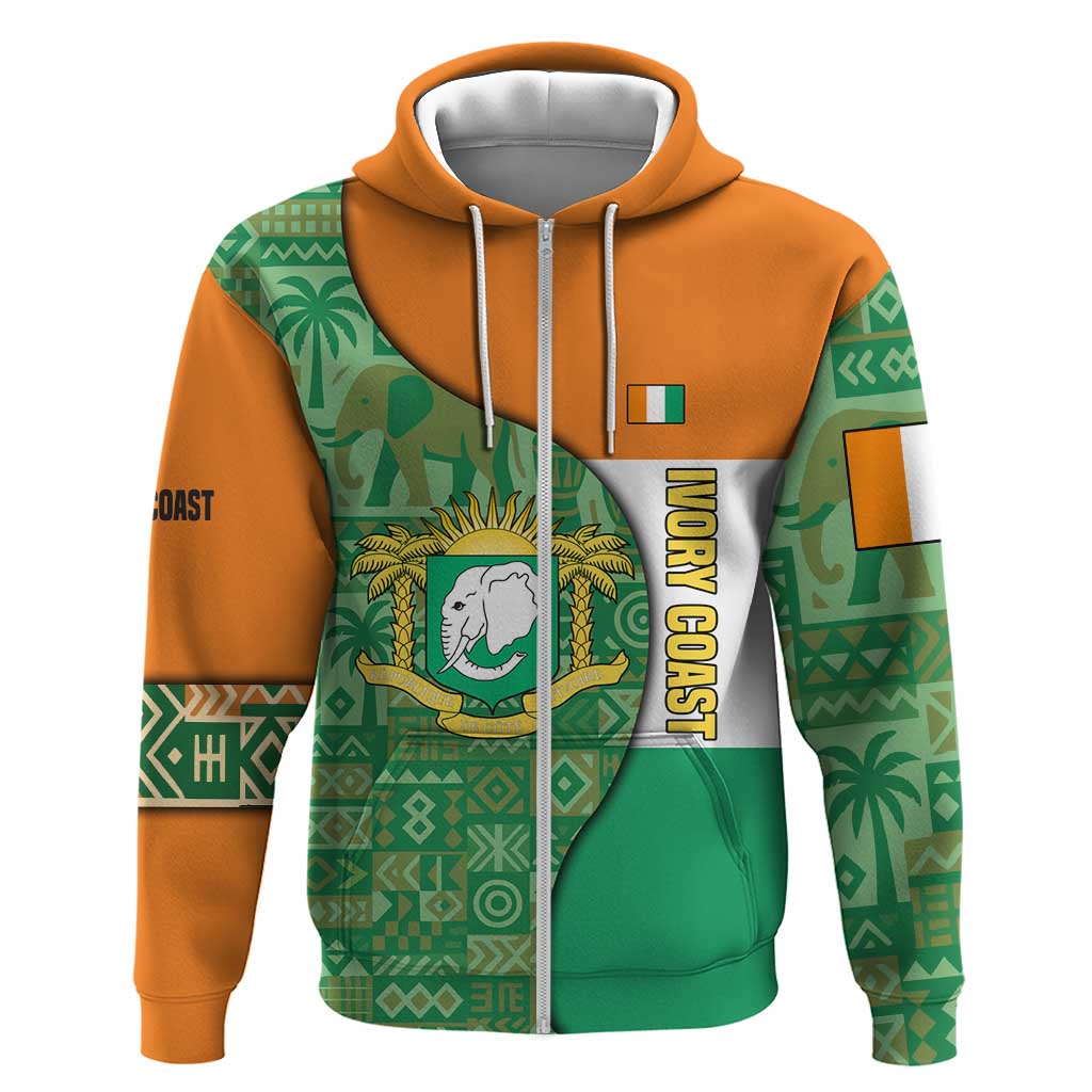 Ivory Coast Hoodie Elephant Crest and Tribal Pattern - African Pride
