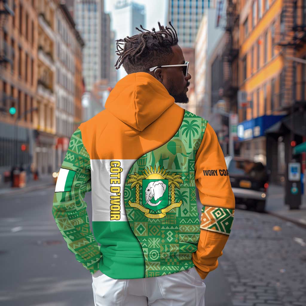 Ivory Coast Hoodie Elephant Crest and Tribal Pattern - African Pride