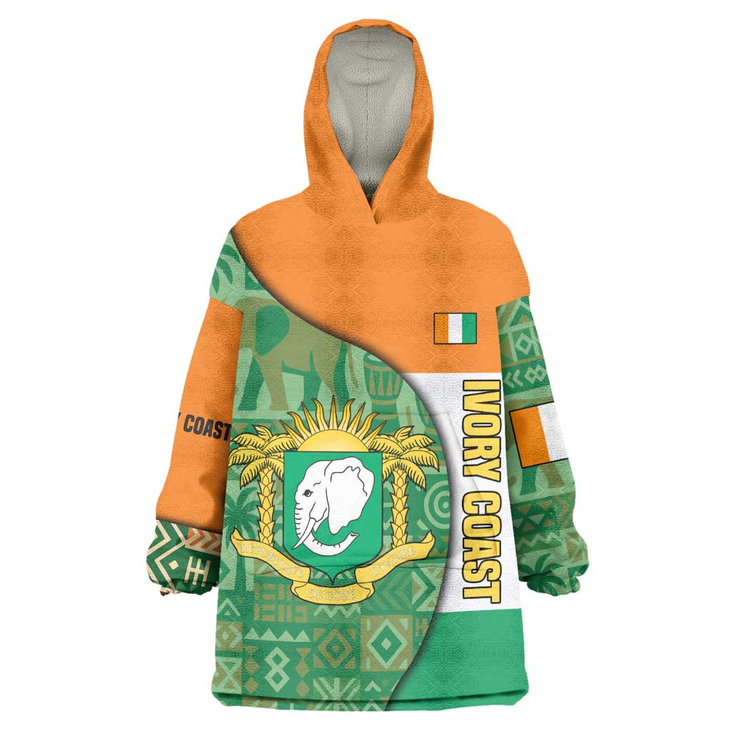 Ivory Coast Kid Wearable Blanket Hoodie Elephant Crest and Tribal Pattern - African Pride
