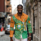 Ivory Coast Long Sleeve Button Shirt Elephant Crest and Tribal Pattern - African Pride
