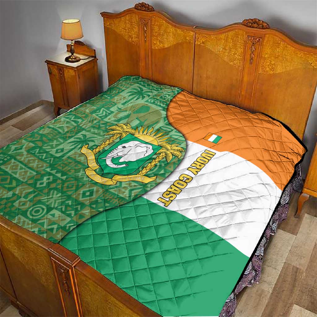Ivory Coast Quilt Elephant Crest and Tribal Pattern - African Pride