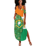 Ivory Coast Summer Maxi Dress Elephant Crest and Tribal Pattern - African Pride
