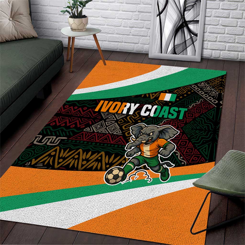 Ivory Coast Elephants Football Area Rug Soccer with Tribal Pattern - African Pride