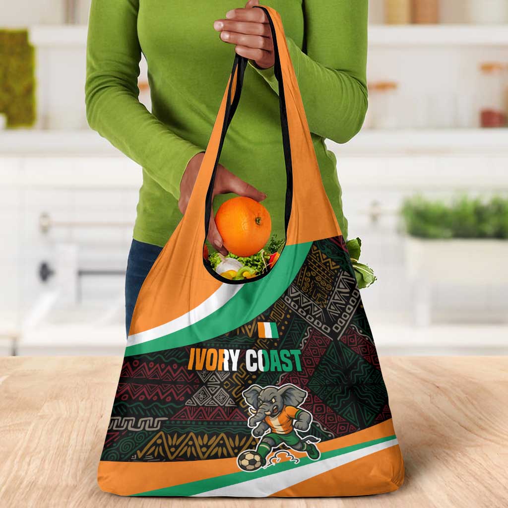 Ivory Coast Elephants Football Grocery Bag Soccer with Tribal Pattern - African Pride