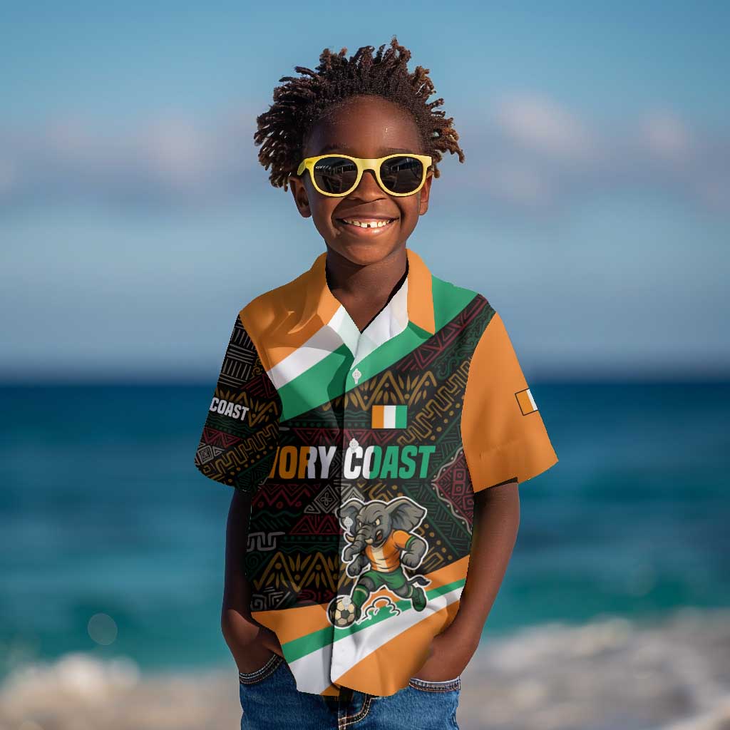 Ivory Coast Elephants Football Kid Hawaiian Shirt Soccer with Tribal Pattern - African Pride