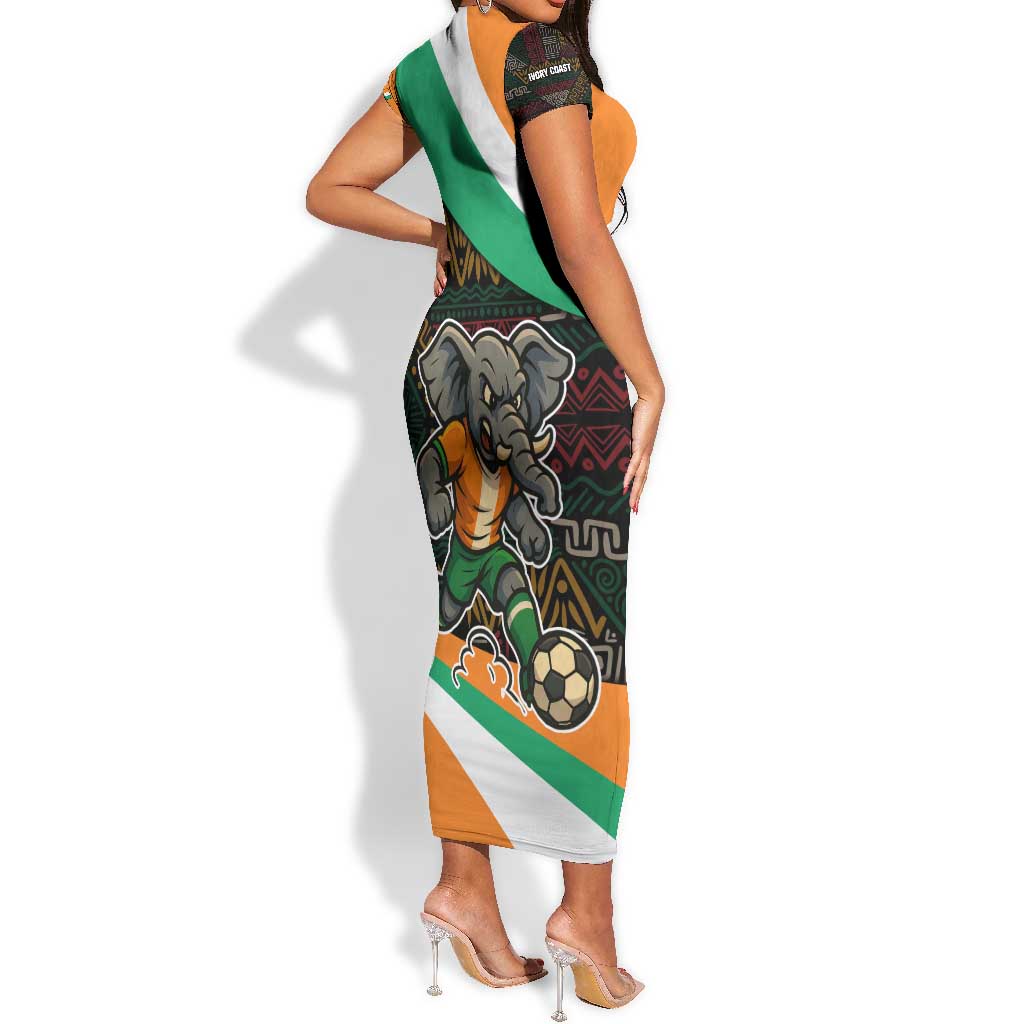 Ivory Coast Elephants Football Short Sleeve Bodycon Dress Soccer with Tribal Pattern - African Pride